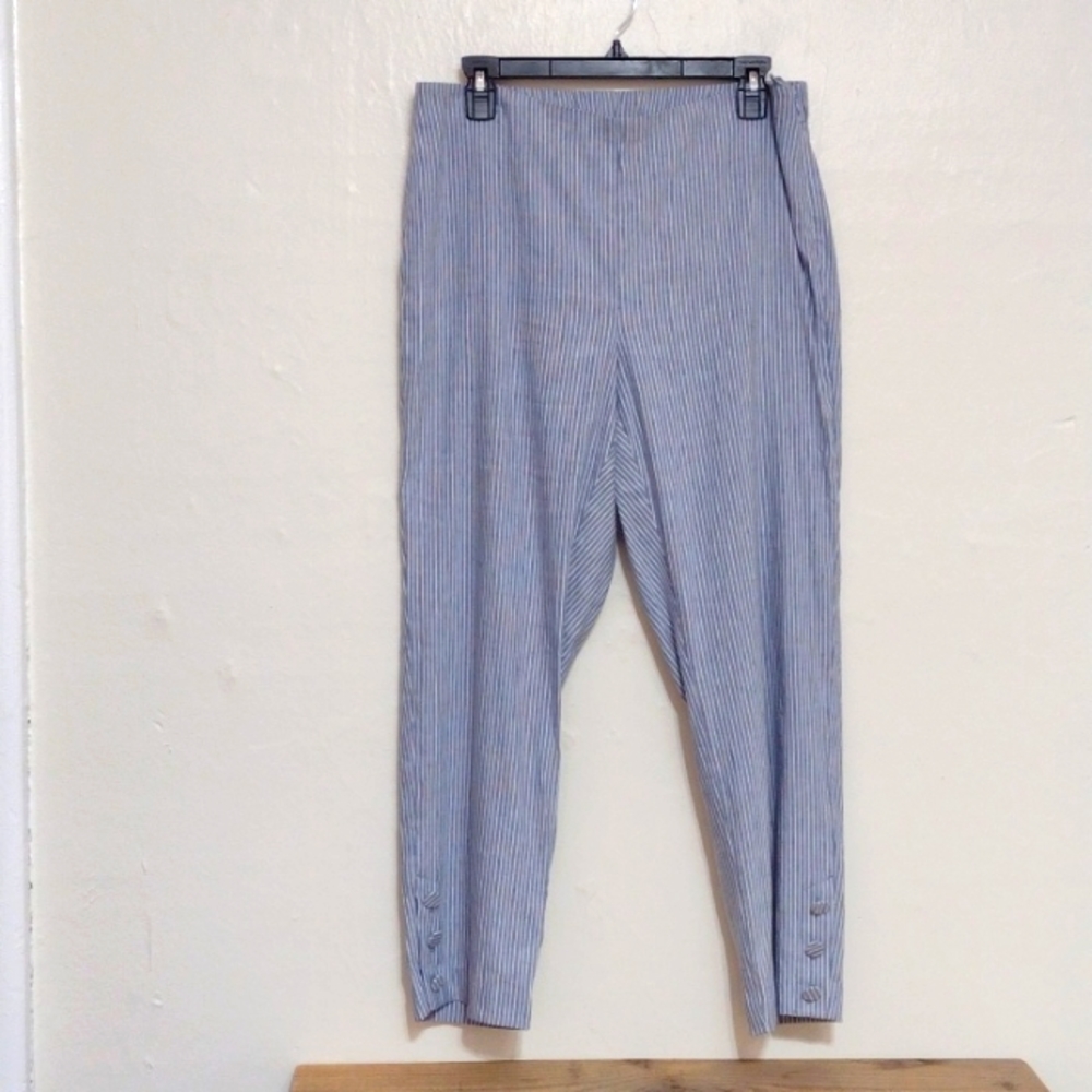 J Jill Linen Stretch Chambray Pinstripe Cropped Pants w Ankle Buttons Size M NWT - Picture 2 of 14